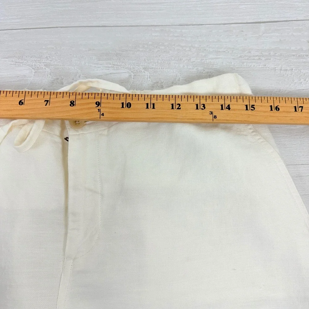 Banana Republic Linen Pants Size 8 Ivory Drawstring Cropped‎ Tie Ankle Beach